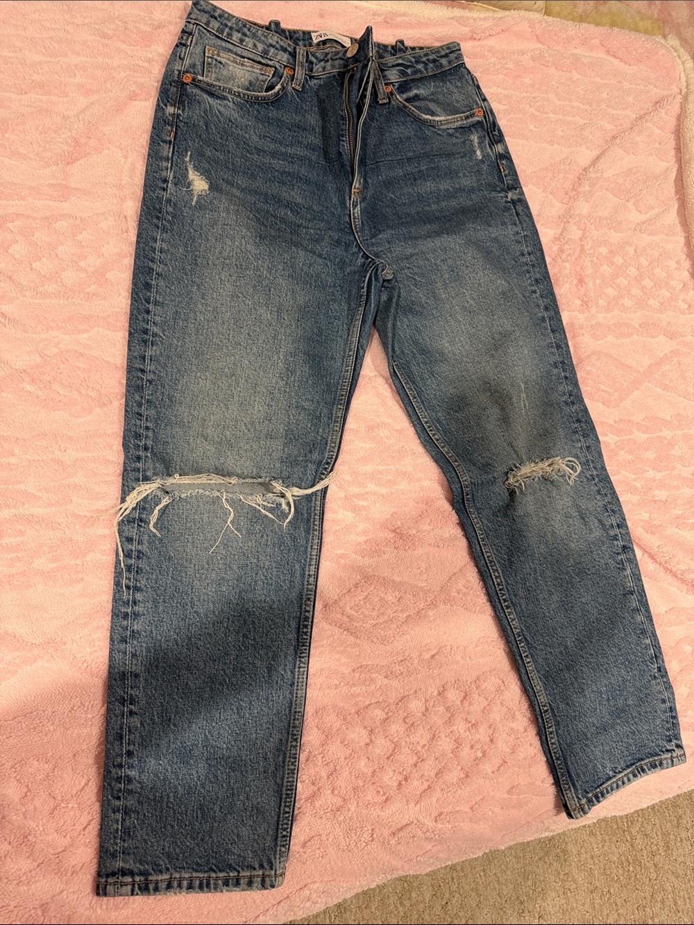 Zara Distressed Blue Boyfriend Jeans